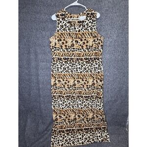 Miss Dorby Dress Womens XL Brown Animal Print Sleeveless Long Sheath Stretch